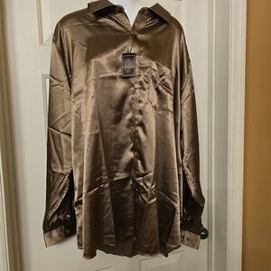 Elegant Brown Satin Blouse